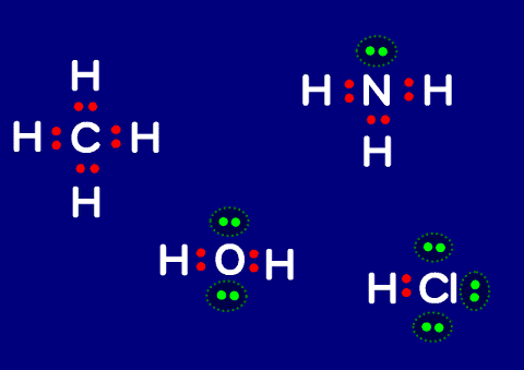 CH4 NH3 H2O HClの電子式