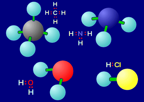 CH4 NH3 H2O HClの形